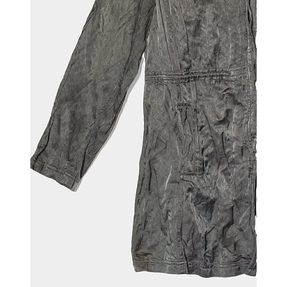 Eileen Fisher Crinkle Steel Metallic Satin Drawstring Cardigan Jacket Coat S-M - Picture 7 of 10